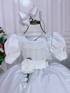Vestido Infantil Branco C/ Broche Flores Aplique Borboletas (3221BR) na internet