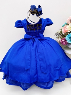 Vestido Infantil Azul Royal Cinto de Pérolas Casamento Luxo (7504AR) - comprar online