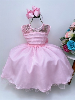 Vestido Infantil Rosa C/ Renda e Busto Plissado Daminhas (1488RS) na internet