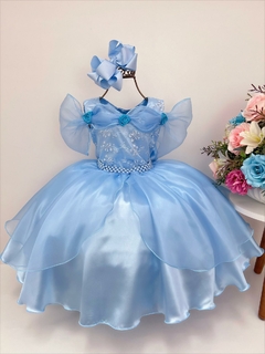 Vestido Infantil Frozen e Cinderela C/ Renda Cinto Pérolas (1005AZ)