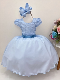Vestido Infantil Azul C/ Renda Cinto Pérolas Luxo (0602AZ) - comprar online