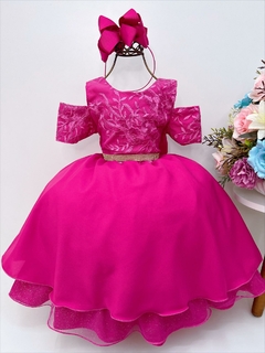 Vestido Infantil Pink Renda Cinto Strass Luxo (0077PK)
