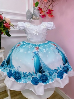 Vestido Infantil Frozen Princesa Aplique Gelo Festas (1080) - comprar online