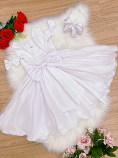 Vestido Infantil Branco C/ Cinto de Pérolas Strass Luxo (2820BC) - Lily Dresses Store