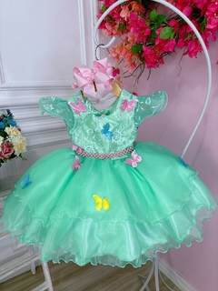 Vestido Infantil Verde Jardim Encantado Renda e Borboletas (0242VD) - Lily Dresses Store