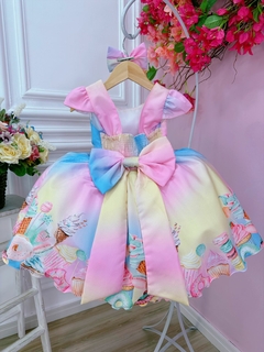 Vestido Infantil Colorido Festa dos Doces Cinto Pérolas Luxo (3191RA) - loja online