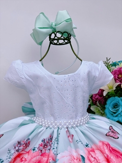 Vestido Infantil Branco Jardim das Borboletas Strass Pérolas (1633BR) - comprar online