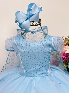 Vestido Infantil Frozen Com Capa Festas de Princesas Luxo (0072AZ) na internet