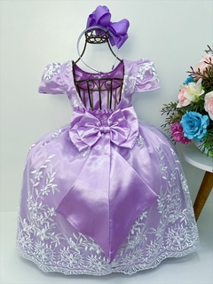 Vestido Infantil Lilás Renda Branca Realeza C/ Pérolas Luxo (2211LI) - Lily Dresses Store