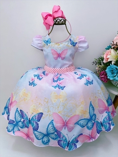 Vestido Infantil Rosa Jardim das Borboletas e Cinto Pérolas (0723RB) - comprar online
