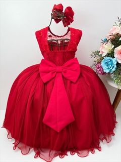 Vestido Infantil Vermelho Com Renda e Pérolas Damas Luxo (4341VV) - comprar online