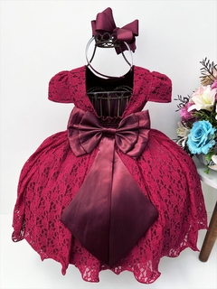 Vestido Infantil Realeza Marsala Renda e Pérolas Festa (2258MS) - Lily Dresses Store