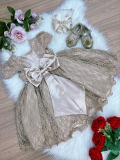 Vestido Infantil Realeza Dourado Renda e Pérolas Festa Luxo (2254DO) - comprar online