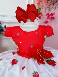 Vestido Infantil Moranguinho Vermelho Luxo Festas C/ Broche (1124VB) - comprar online