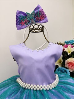 Vestido Infantil Princesa Ariel Lilás Tule Verde Luxo Pérola (2180LI) - loja online