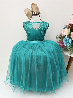 Vestido Infantil Verde Renda Tule C/ Brilho Damas Luxo (2109VE)