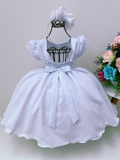Vestido Infantil Branco C/ Broche de Flores Strass Pérolas (3532BC) - comprar online