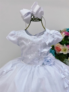 Vestido Infantil Branco Renda Aplique Borboletas Brilho Luxo (2230B2) - loja online