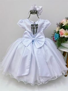 Vestido Infantil Branco Renda Aplique Borboletas Brilho Luxo (2230B2) - Lily Dresses Store