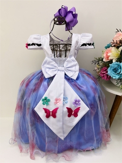 Vestido Infantil Encanto Aplique Flores Borboletas Floral Jardim Lilás (2251EA) - comprar online