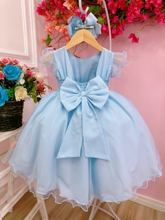 Vestido Infantil Azul Peito Nervura Aplique de Flores (3535AZ) na internet