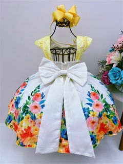 Vestido Infantil Amarelo Renda Jardim Broche Flor Strass (3016A) - comprar online