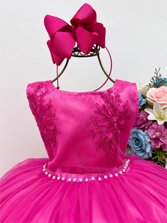 Vestido Infantil Pink Renda Cinto de Pérolas Strass (2124RC) - Lily Dresses Store