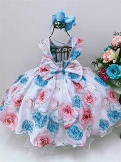 Vestido Infantil Branco Jardim das Flores Cinto Pérolas Luxo (1610BF) na internet