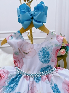 Vestido Infantil Branco Jardim das Flores Cinto Pérolas Luxo (1610BF) - Lily Dresses Store
