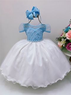 Vestido Infantil Azul Saia Off Com Nervura Peito e Pérolas (3525AZ) - comprar online