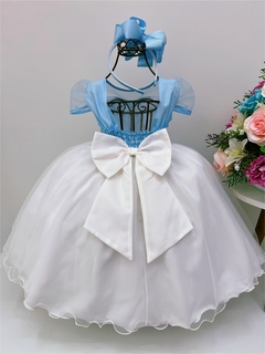 Vestido Infantil Azul Saia Off Com Nervura Peito e Pérolas (3525AZ) - comprar online