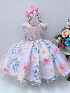 Vestido Infantil Lilás Colorido Jardim das Flores Pérolas (1601LI)