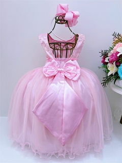 Vestido Infantil Rosa Renda Cinto Com Pérolas e Strass (2124R3) - Lily Dresses Store