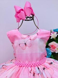 Vestido Infantil Jardim das Borboletas Rosa e Azul sem Manga (1533R3) - loja online