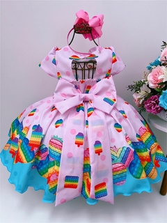 Vestido Infantil Rosa Estampado Pop It Com Laço (425RP) - loja online