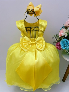 Vestido Infantil Amarelo Com Renda Busto Cinto Strass Luxo (2140AM) na internet