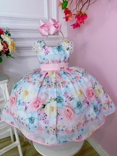 Vestido Infantil Floral Rosa Claro Pérolas e Strass Luxo (3450R1) - Lily Dresses Store
