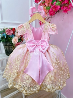 Imagem do Vestido Infantil Rosa C/ Renda Realeza e Cinto de Pérolas (2190RF)