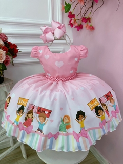 Vestido Infantil Três Palavrinhas C/ Cinto de Pérolas Rosa (1104RS)