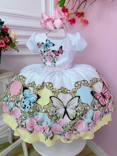 Vestido Infantil Jardim das Borboletas Encantado C/ Pérolas (1135BA) na internet