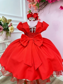 Vestido Infantil Vermelho Com Aplique de Laço Damas Luxo (1543VE) - Lily Dresses Store