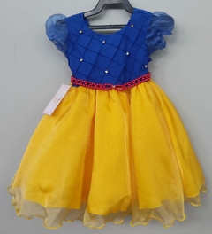 Vestido Infantil Azul Branca de Neve C/ Busto Nervura Strass (1284AZ) - loja online