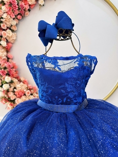 Imagem do Vestido Infantil Azul Royal Renda Realeza Tule C/ Glitter (2109AW)