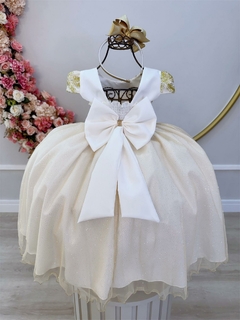 Vestido Infantil Off White C/ Renda Dourada e Pérolas Damas (1295WF) na internet