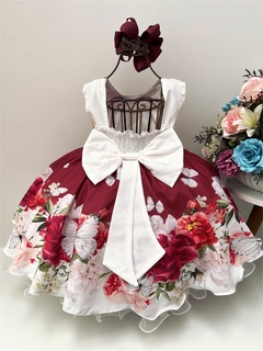 Vestido Infantil Marsala Jardim Das Borboletas Damas Floral (1500MK) - loja online