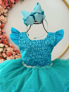 Vestido Infantil Verde Tiffany C/ Renda Glitter Strass Festas (5008VT) na internet