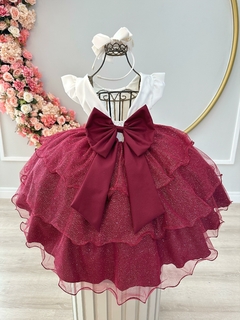 Imagem do Vestido Infantil Off White Marsala C/ Renda e Strass Festas (5008WM)
