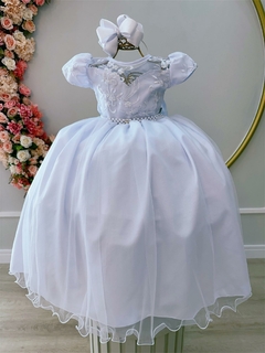 Vestido Infantil Branco Damas Honra Casamento Renda Pérola (2266BD)