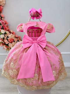 Vestido Infantil Rosa Renda Realeza Cinto de Pérolas Damas (1100RD) - Lily Dresses Store
