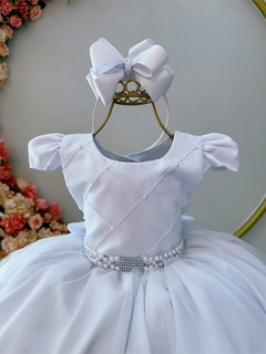 Vestido Infantil Branco Busto Nervura Pérolas Strass Luxo (2800BC) - comprar online